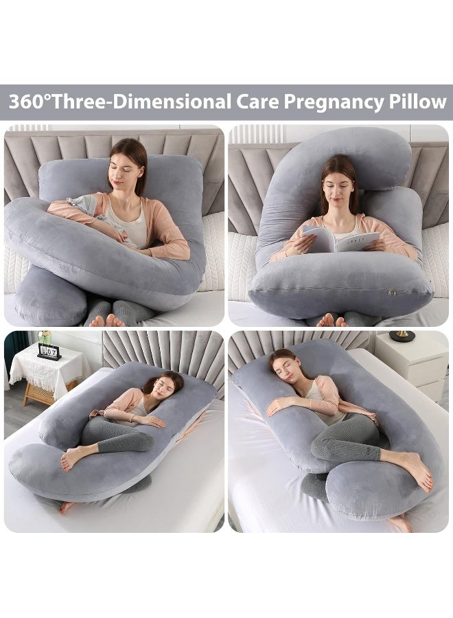 Elover Pregnancy Must Haves Pregnancy Pillow U-Shaped Full Body Maternity Support Pillow for Pregnant Women with Replaceable and Washable Velvet Cover Size 57" (Dark Gray, Velvet) - Image 3